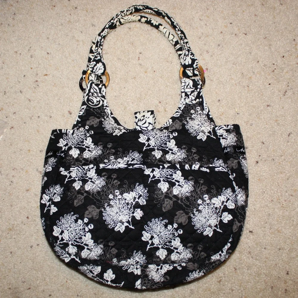 Marie Lifestyle Collection Hobo Bag Quilted Floral Black White Blue Pink Medium